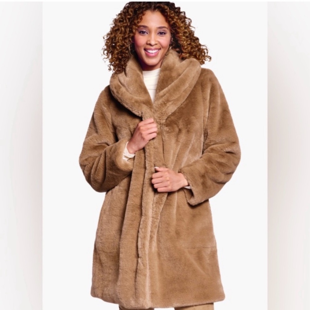 BCBG Tan Faux Fur Coat